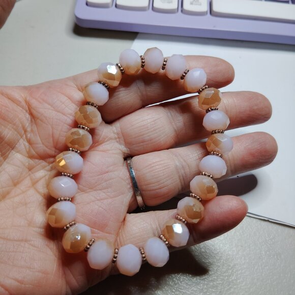 Faceted Gradient Glass Beads Blush Champagne w/ Gold Tone Spacers Vintage - Picture 6 of 7